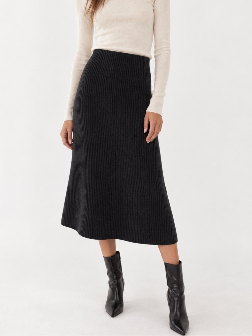 COS Wool Knit Midi Skirt XS Chunky Warm Work Winter Contemporary Natural Black
